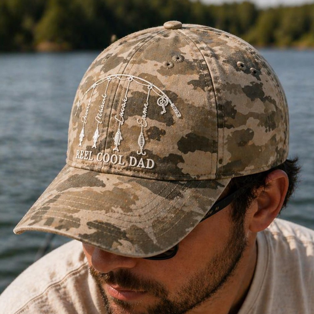 Personalized Reel Cool Dad Cap With Kids Name For Dad Grandpa Father's Day Gift