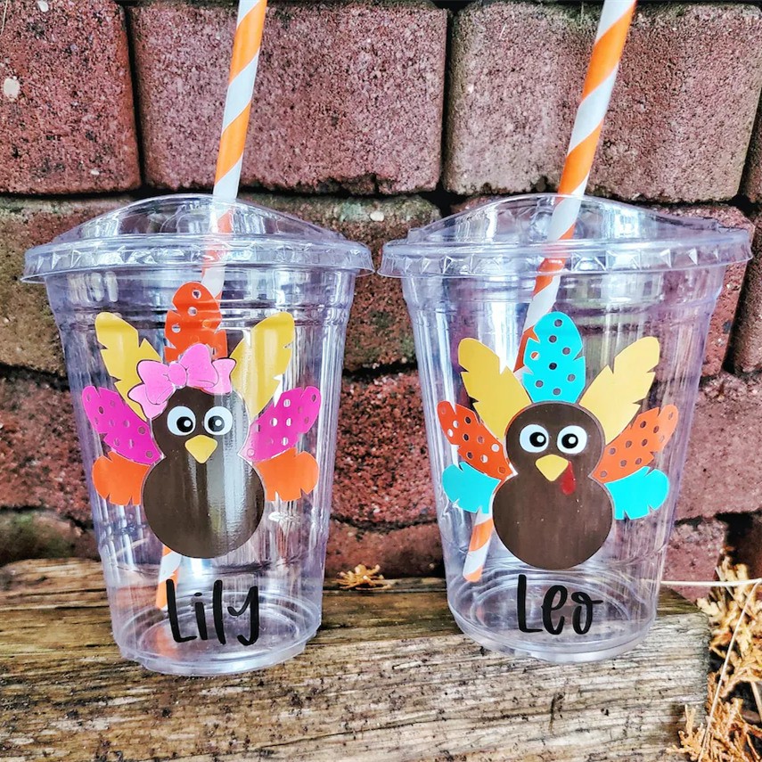 Personalized Thanksgiving Turkey Spill Proof Cup and Straw