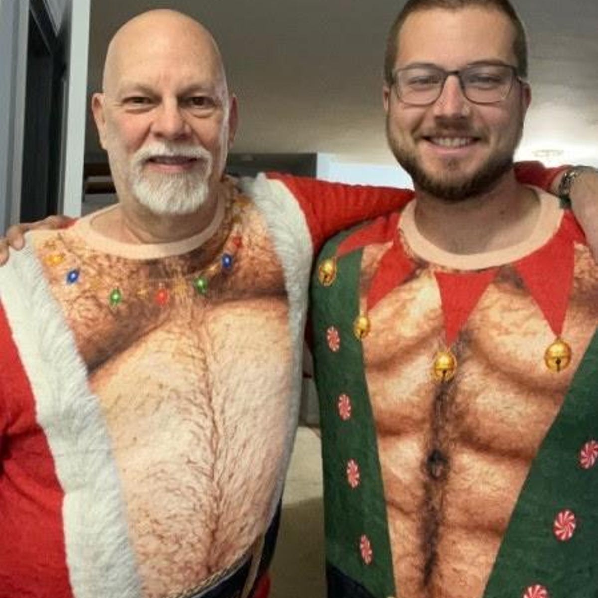 Funny Hairy Chest Santa Sweater for Men Ugly Christmas Party Pullover