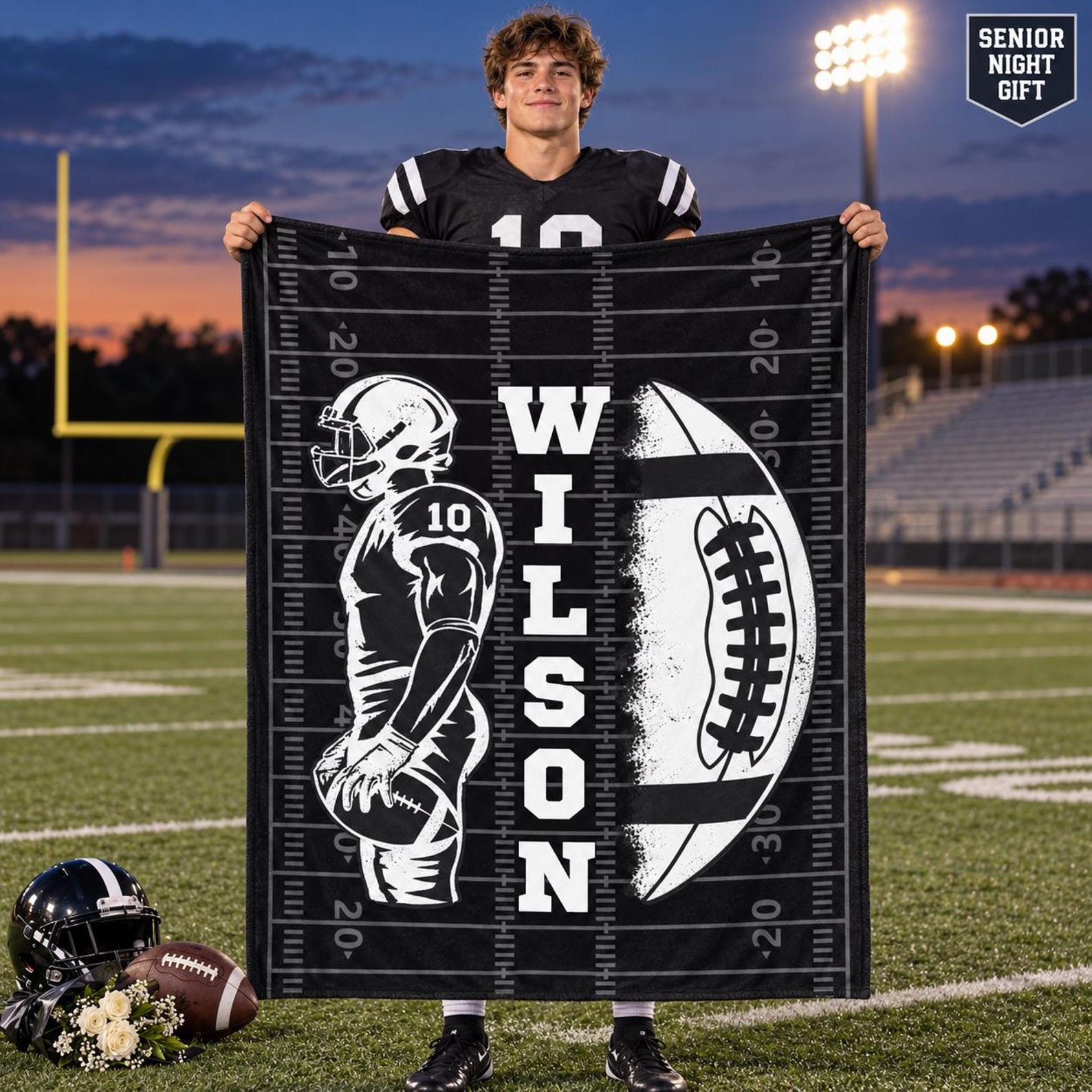 Personalized Football Blanket Custom Name and Number Team Gift