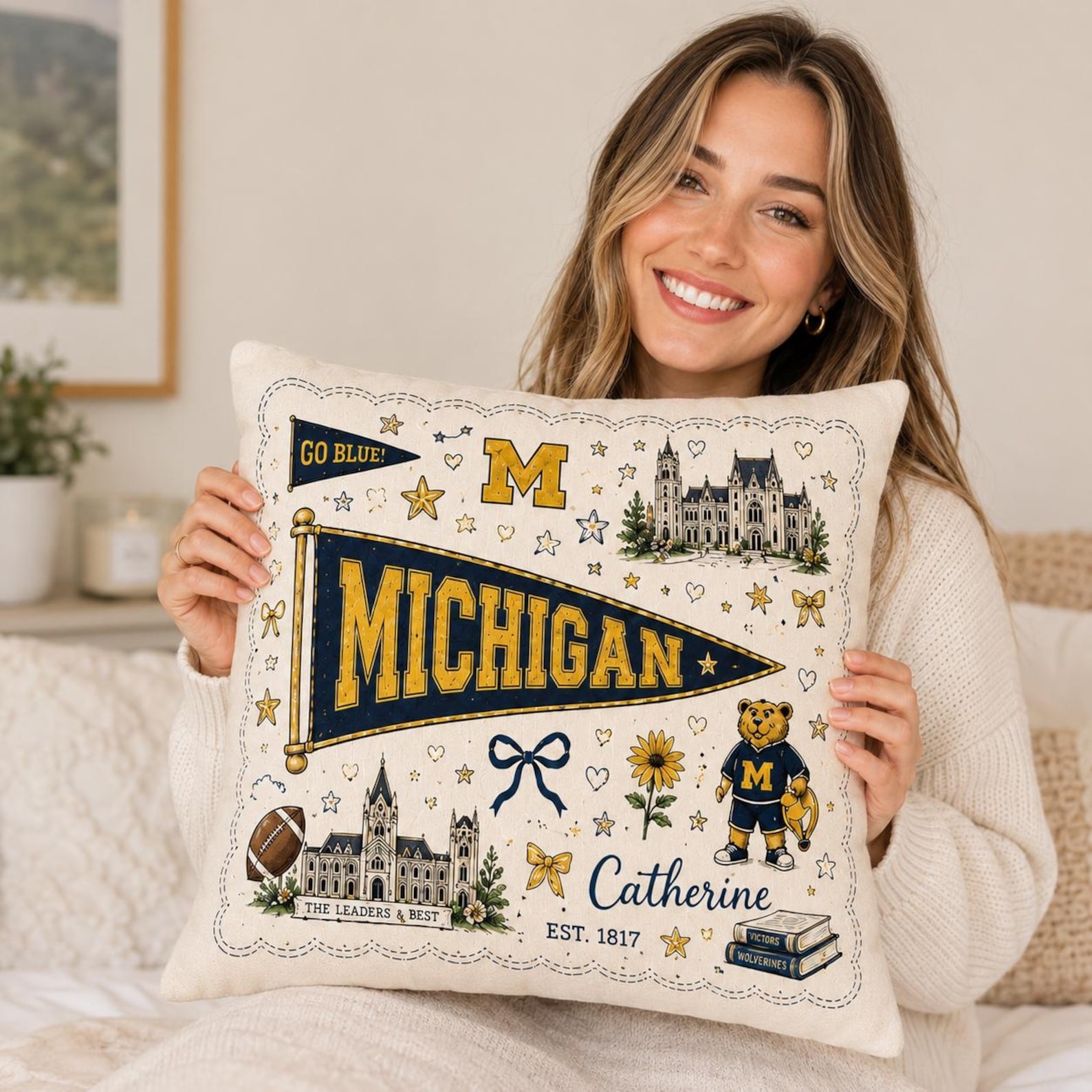Personalized University Campus Pillow Custom College School Mascot Pillow Game Day Gift Ideas