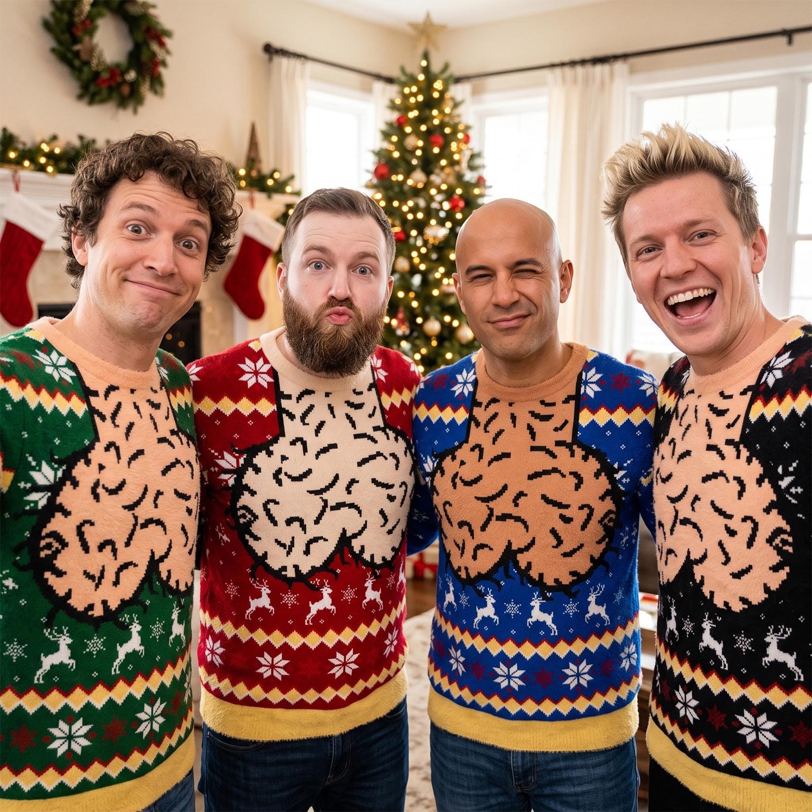 Funny Hairy Chest Santa Sweater for Men Ugly Christmas Party Pullover