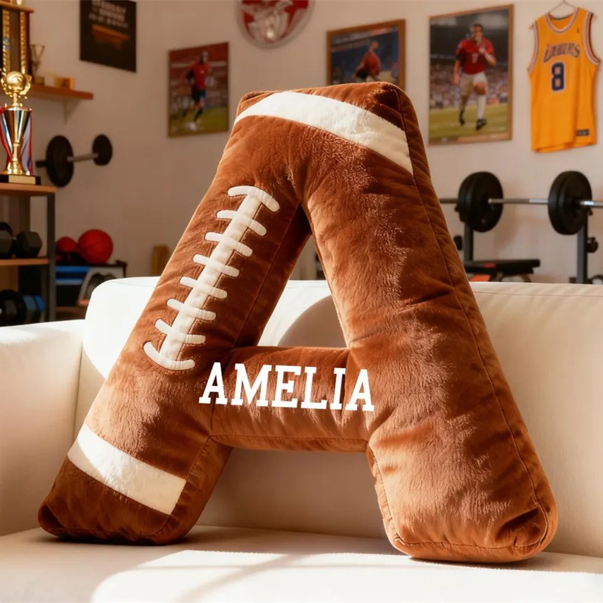 Personalized Football Letter Pillow With Name For Game Day Lovers Christmas Gift