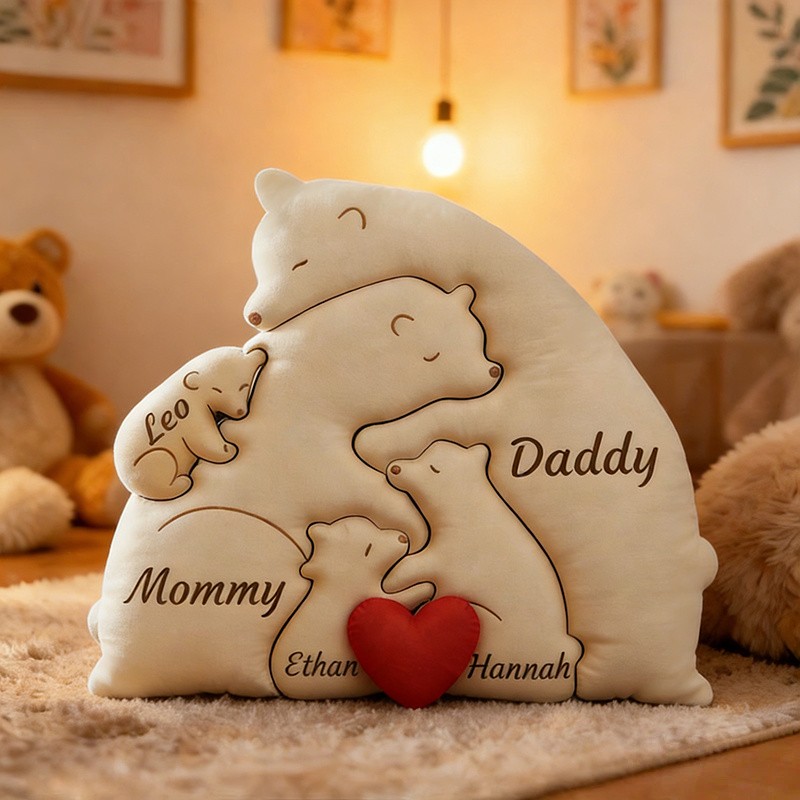 Personalized Bear Family Puzzle Pillow Family Name Gift Mother's Day Gift For Mom Grandma