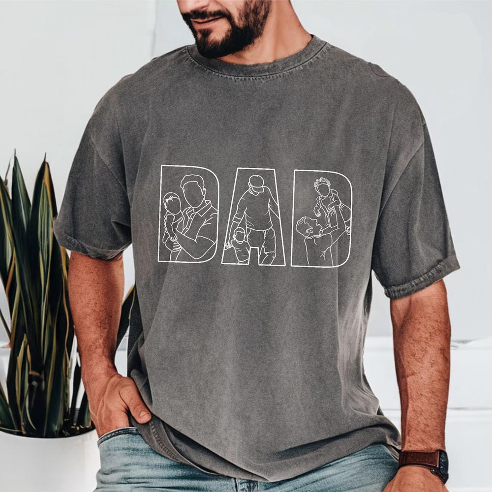 Custom Dad Shirt Outline Portrait From Photo For Father's Day Gift