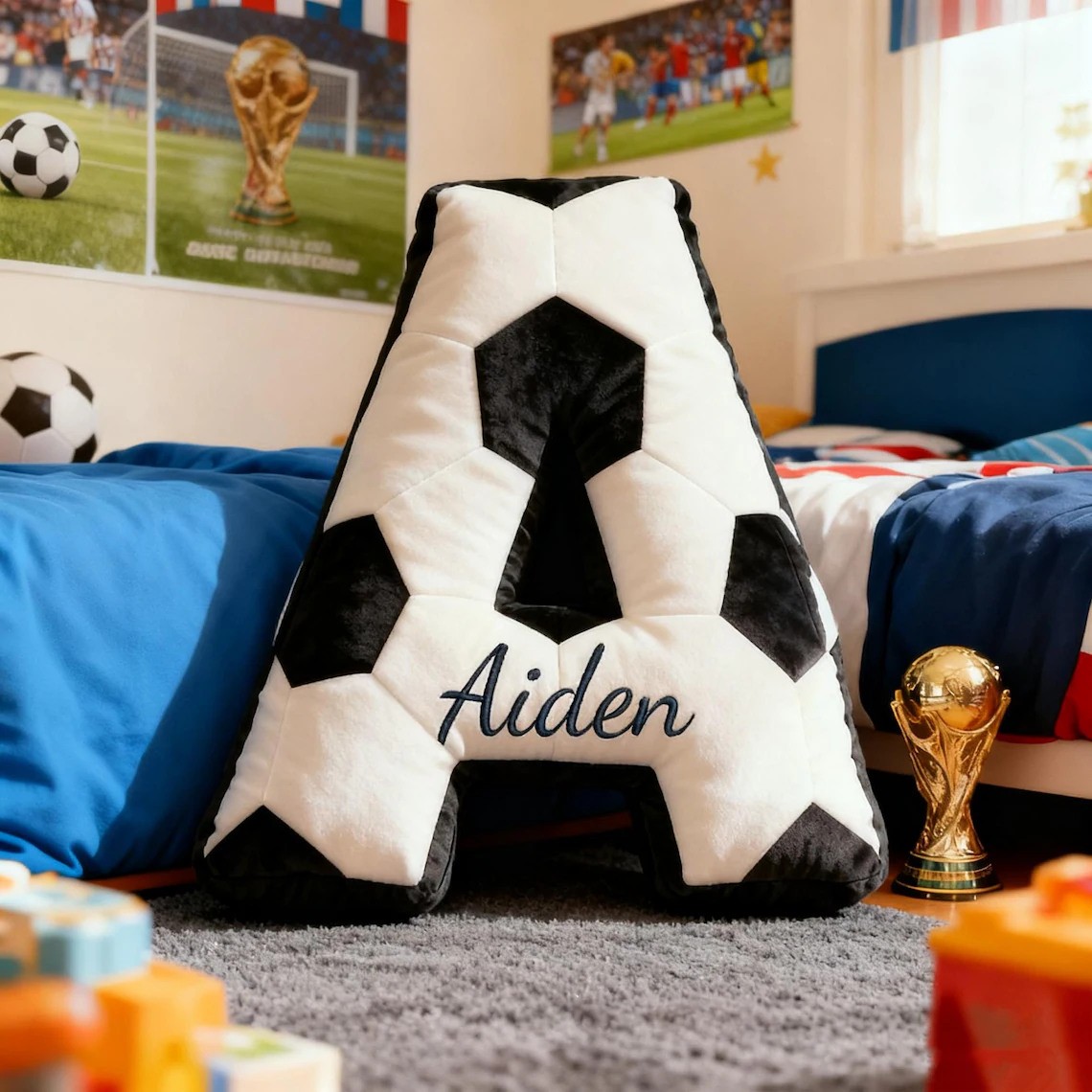 Personalized Soccer Letter Pillow With Name For Game Day Lovers Christmas Gift