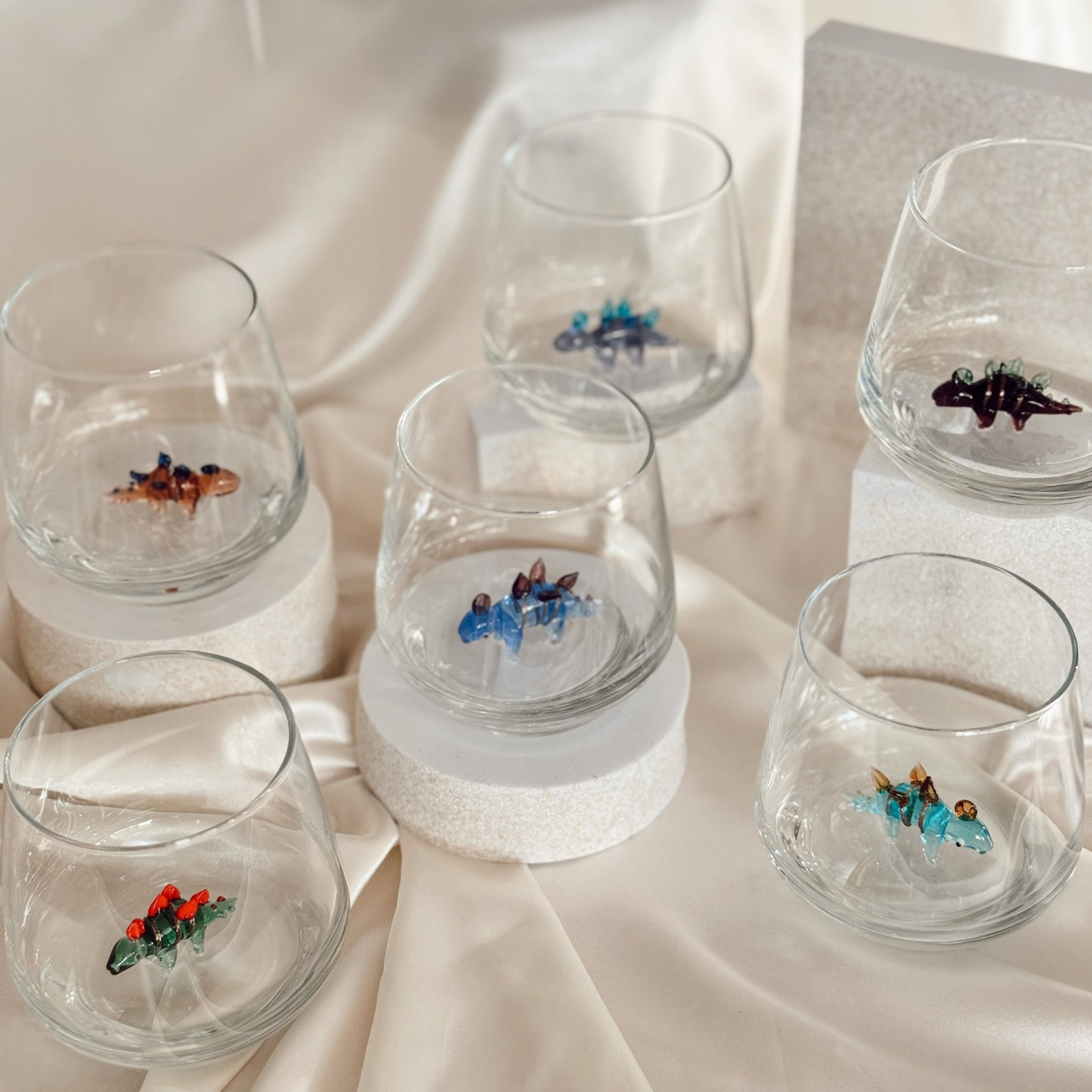 Dinosaur Murano Glass Cup Stemless Wine Glass, Unique Decor