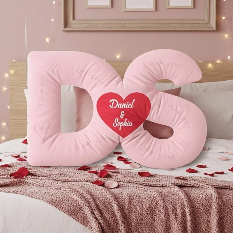 Personalized Couple Custom Initial Heart Throw Pillow Custom Names Couple Home Pillow Romantic