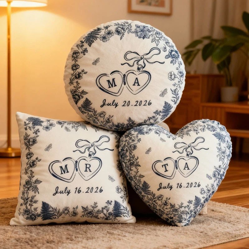 Personalized Couple Bow Locked Initial and Date Pillow Custom Wife Husband Pillow