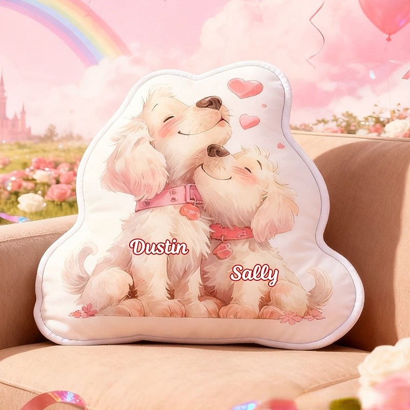 Personalized Pet Lover Couple Heart Dog Letter Pillow with Custom Name Graphic 3D Print