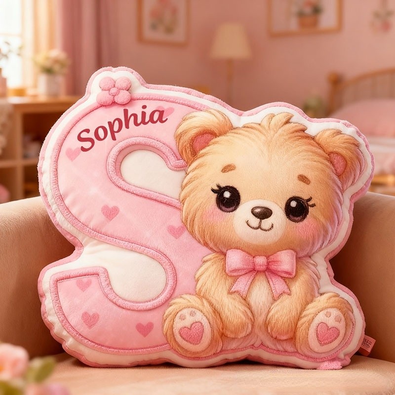 Personalized Girlfriend Graphic 3D Print Heart Bear 26 Letter Pillow Custom Wife Valentine's Day Gift