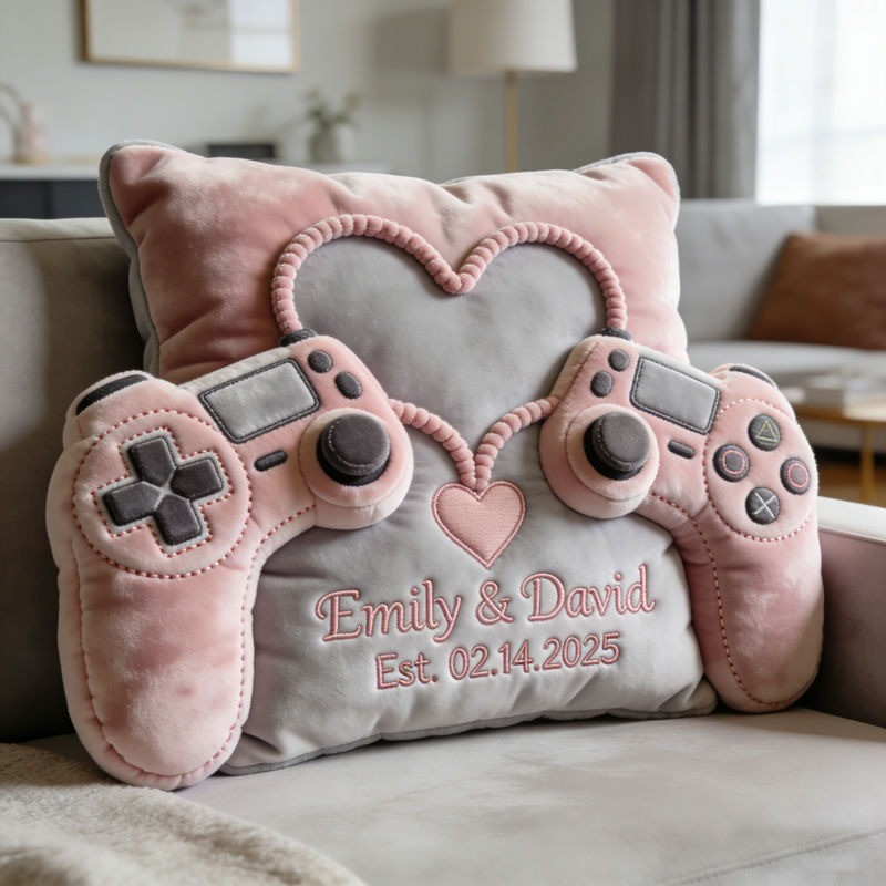 Personalized Couple Themed Gaming Controller Cushion