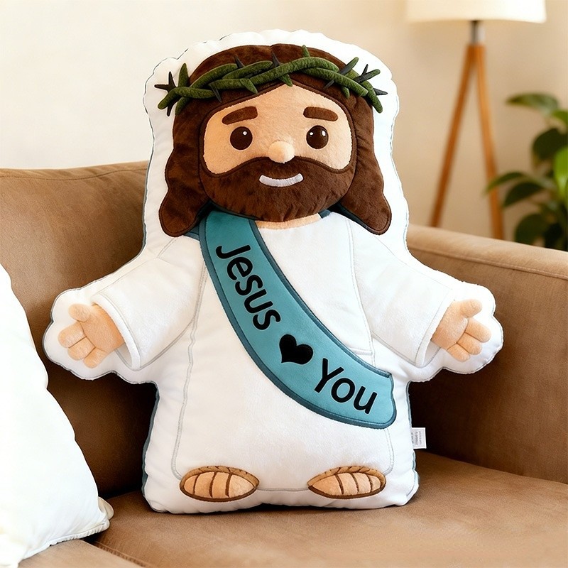Personalized Cute Jesus Pillow with Sash Jesus Love You Custom Name Religious Gift Prayer Corner