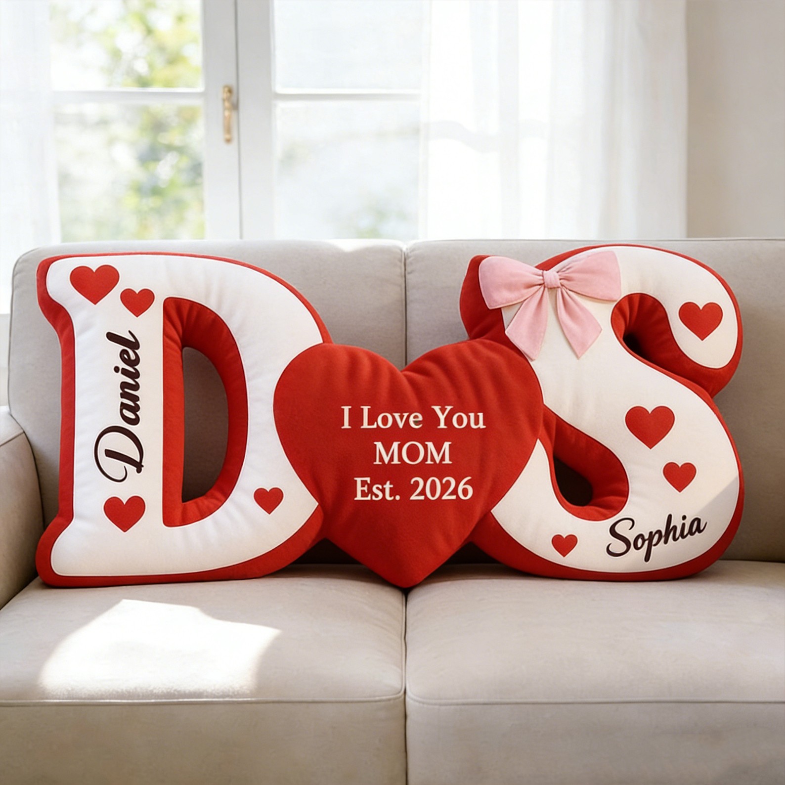 Personalized Mom Heart Throw Pillow Custom Names Mother's Day Gift for Mom Grandma