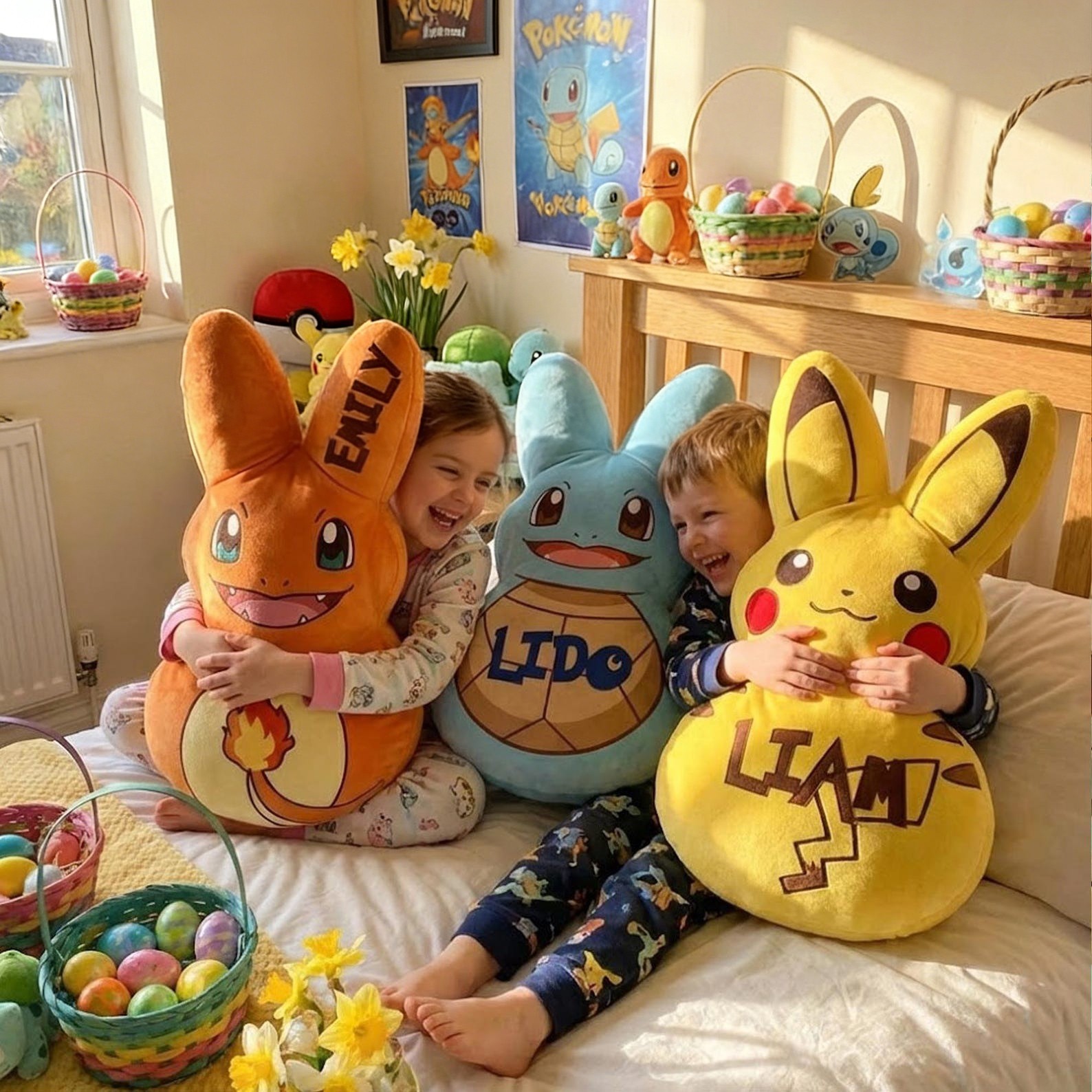 Personalized Easter Bunny Family Plush Pillow Custom Name Pillow Easter Basket Gift