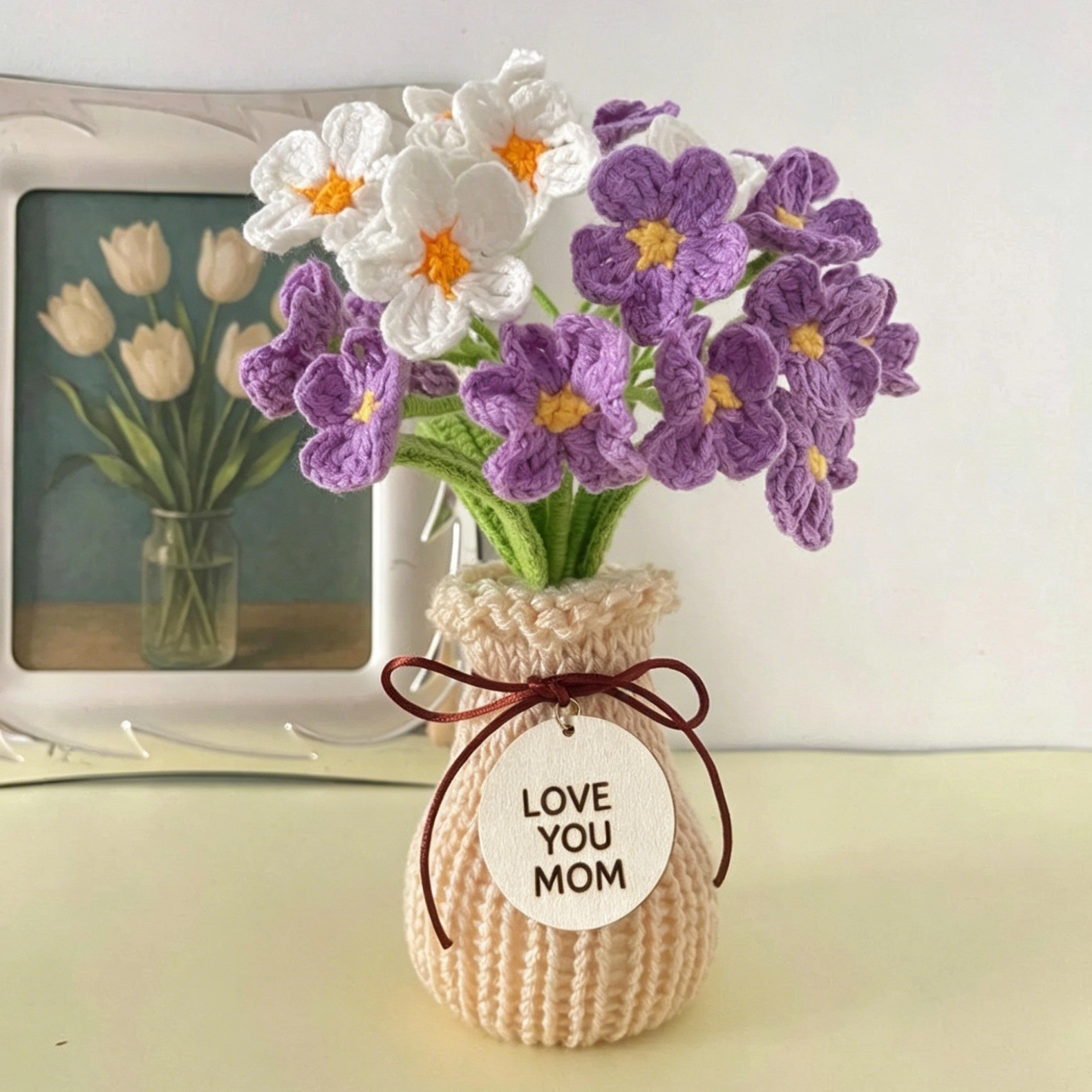 Mother’s Day Crochet Flower Bouquet Handmade Forever Flowers Gift for Mom Home Decor