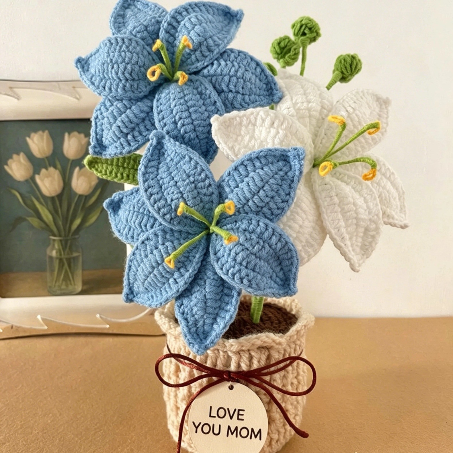 Mother’s Day Crochet Flower Bouquet Handmade Forever Flowers Gift for Mom Home Decor