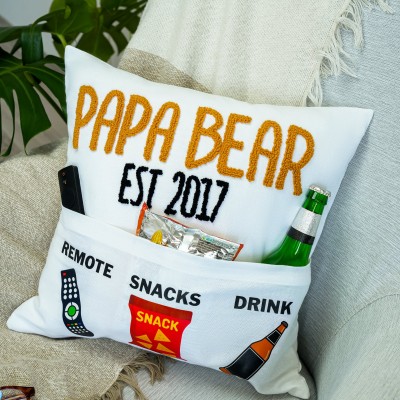 Personalized Grandpa Pocket Punch Needle Pillow Father's Day Gift