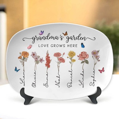 Custom Mom's Garden Plate With Kids Names Unique Gift For Mom Grandma Christmas