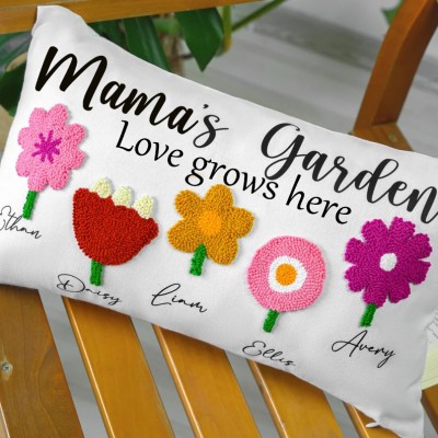 First Mom Now Grandma Personalized Birth Flower Throw Pillow For Mother's Day Gift Ideas