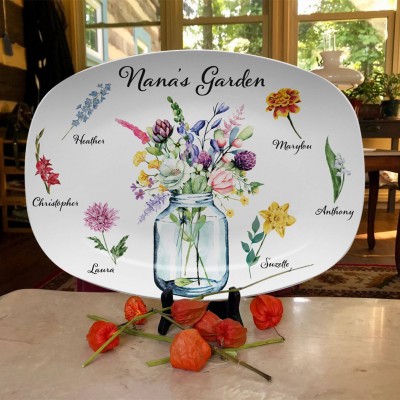 Custom Nana's Garden Plate With Grandchildren Names Unique Gift For Mom Grandma Christmas