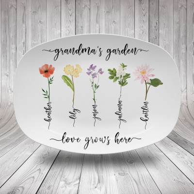 Custom Grandma's Garden Plate With Grandchildren Names Unique Gift For Mom Grandma Christmas