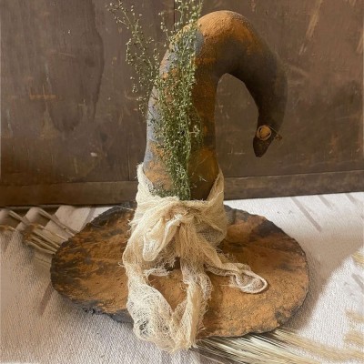 Primitive Fall Halloween Large Witch Hat Shelf Sitter