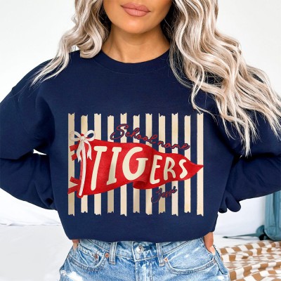 Custom Embroidered School Spirit Gingham Shirt Sweatshirt For Game Day Gift