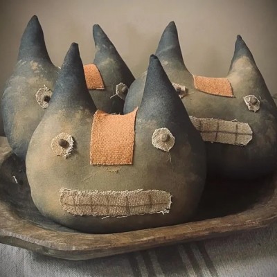 Primitive Fall Halloween Pumpkin Black Cat Of 3