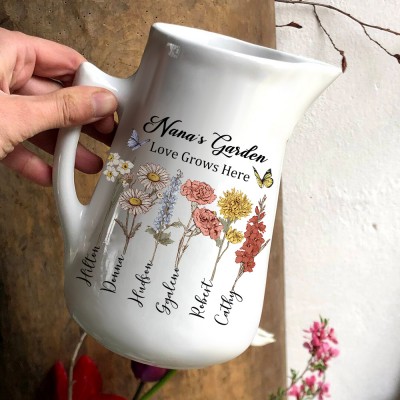 Personalized Mom's Garden Birth Flower Vase With Kids Name For Mom Grandma Gift