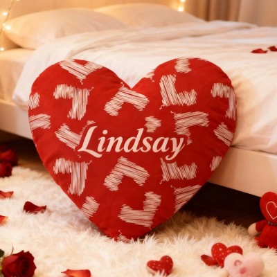Personalized Girl friend Red Heart Shaped Pillow Custom Couple Name Valentines Day