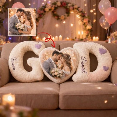 Personalized Couple's Letter Pillow Sets with Photo for Valentine's Day Gifts