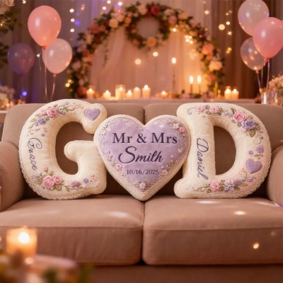 Personalized Couple Flower Pattern Design Pillow Sets with Anniversary Date for Valentine's Day Gifts