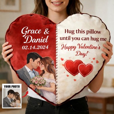 Personalized Photo Heart Pillow Custom Names & Valentine’s Day Message
