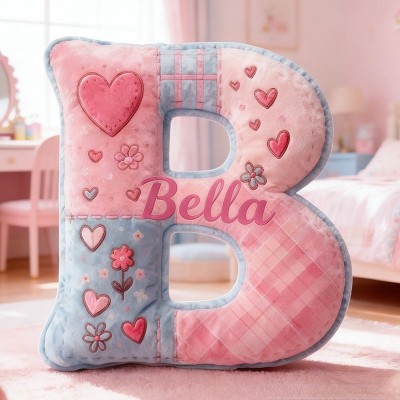 Personalized Flower Girl Floral Heart Pink Plaid Graphic 3D Printed Pillow Custom Girl friend Name Cushion Valentine's Day Gift