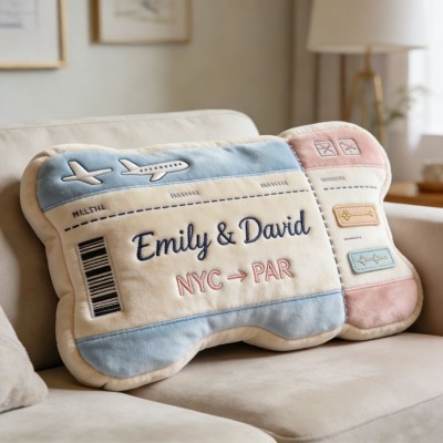 Personalized Couple's Love Themed Airplane Ticket Throw Pillow