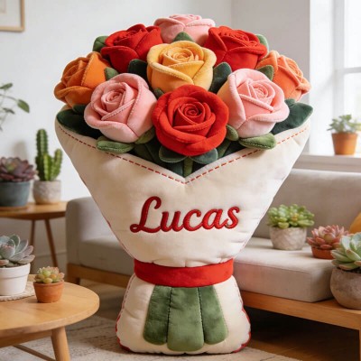 Personalized Rose Bouquet Shaped Pillow