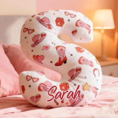Personalized Pink Western Cowgirl Letter Pillow Custom Pink Valentine Gift Throw Pillow for Girlfriend