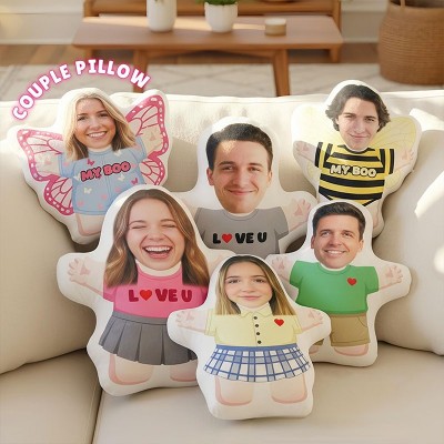 Personalized Couple Face Photo Pillow Custom Newlyweds Hug Me Doll Cushion Valentine's Day Gift