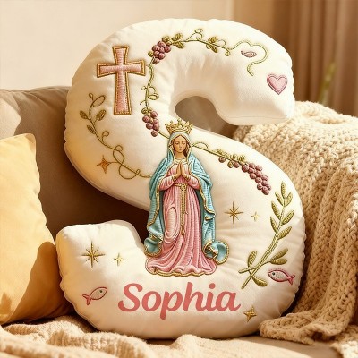 Personalized Cross Virgin Mary Letter Pillow with Custom Name 3D Print Pillow Religious Faith Gift Catholic Gift