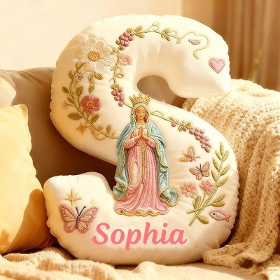 Personalized Virgin Mary Letter Pillow with Custom Name Home Decor Flower Butterfly Vine Graphic 3D Print Pillow