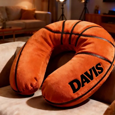 Personalized Basketball U-Shaped Pillow with Custom Name for Sports Fans and Travelers
