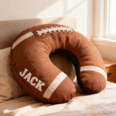 Personalized Football U-Shaped Pillow with Custom Name for Sports Fans and Travelers
