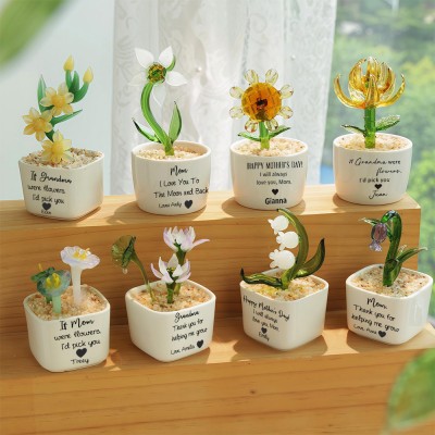 Custom Glass Potted Birth Flowers Birth Month Glass Flower Pot Mothers Day Gifts for Mom or Grandmother