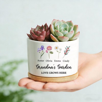Personalized Grandma's Garden Ceramic Pot Custom Birth Flower Planter With Names Mother's Day Gift For Mom