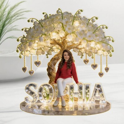 Custom Mother Any Photo Birthmonth Flower Acrylic LED Night Light