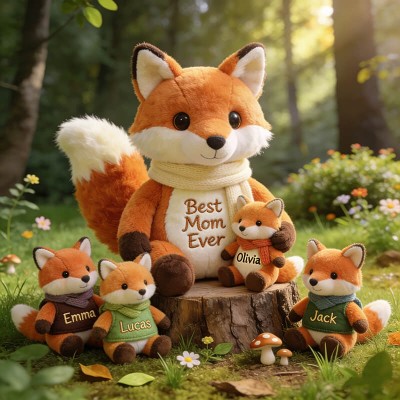 Custom Mother's Day fox-themed family Pillow Customizable with Children's Names