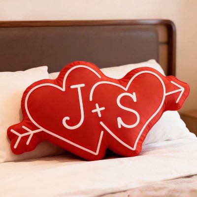 Personalized Couple Arrow Through Hearts Pillow Custom Boyfriend Girlfriend Initials Pillow Valentine's Day Pillow