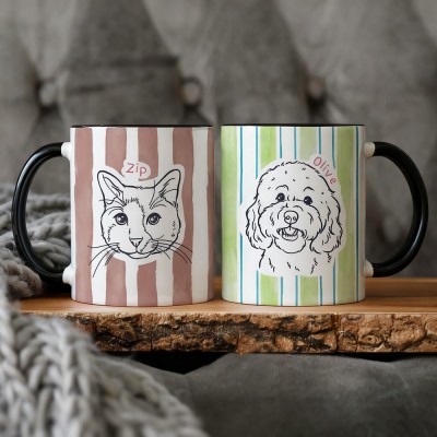 Custom Pet Mug Dog Cat Drawing Portrait For Pet Lover Gift