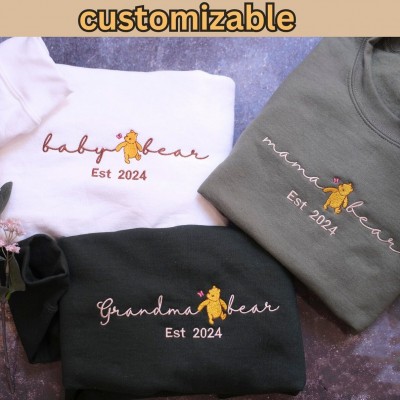 Custom Embroidered Mama Bear Sweatshirt with EST Date and Kids Name on Sleeve For Mother's Day Gift